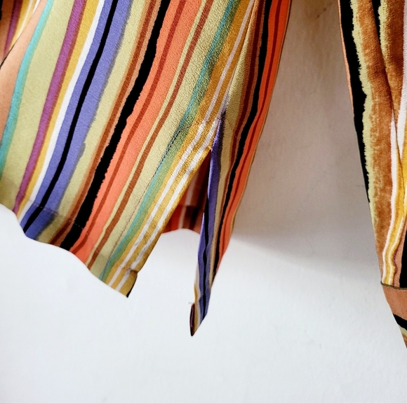 Vintage Tess 100% Silk Multi-colored Striped Long Sleeve Shirt Size S - Picture 12 of 16